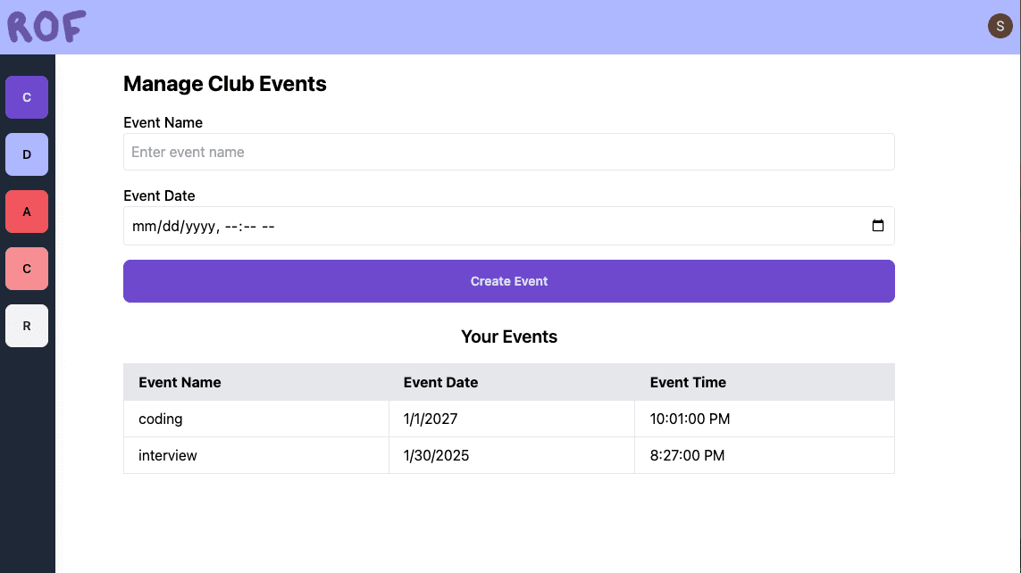 Event scheduler — planning and tracking club events.